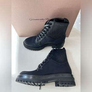 Gianvito Rossi Martis Black Combat Nylon Leather Boots